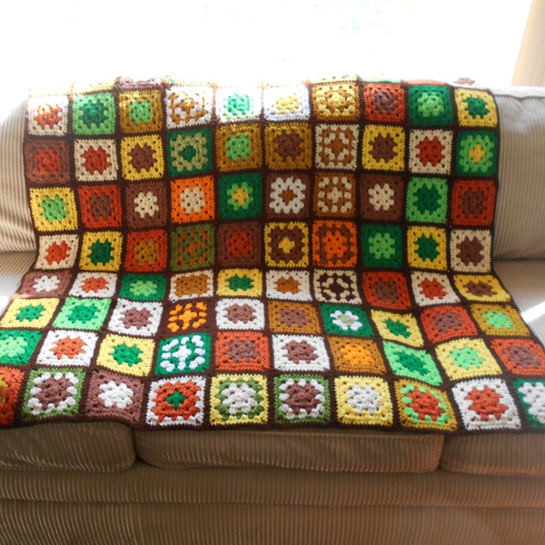 Vintage Granny Square Blanket Afghan Throw