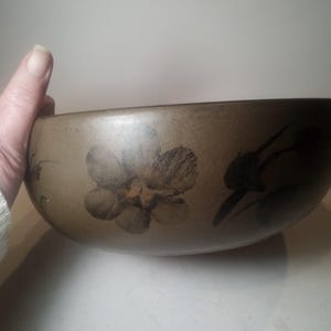 Pacific Stoneware Signed B. Welsh USA Vintage Bowl Matte Brown Floral
