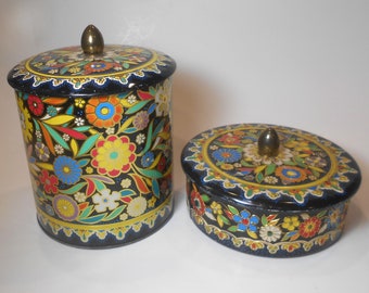 Vintage Made in England Tin Boxes Containers Multicolor Floral Flowers