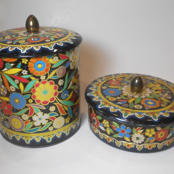 Vintage Made in England Tin Boxes Containers Multicolor Floral Flowers