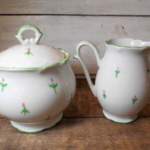 Porcelaine de Sologne - Creamer & Sugar Bowl Set - Tulip Flowers