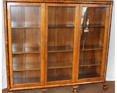 F4461 Antique 1890-1920 39 s American Golden Oak Triple Door Bookcase Display Cabinet