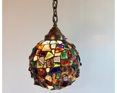 A8086 Austrian Chunk Glass Hanging Globe Pendant Antique