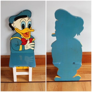 F3136 Vintage Disney Folkart Set of 4 Mickey Mouse Wooden Hand Made & Painted Child's Chairs image 3