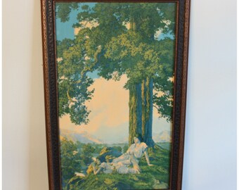 M4292 Original Antique Maxfield Parrish Lithograph Framed Art Print 'Hilltop’ Large