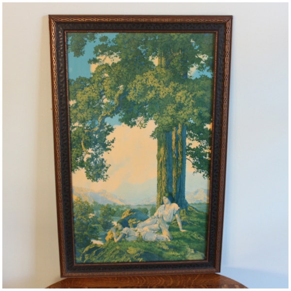 M4292 Original Antique Maxfield Parrish Lithograph Framed Art Print 'Hilltop’ Large