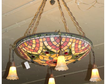 A7367 Antique Stained & Jeweled Glass Ceiling Bowl Light Fixture Chandelier Tiffany Style