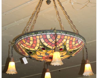 A7367 Antique Stained Jeweled Glass Ceiling Bowl Light Fixture