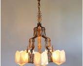 A8227 Art Deco Chandelier with geometric slipper glass shades