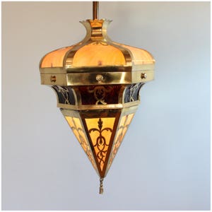 A3112 Vintage Slag Glass Globe Pendant Ceiling Light Fixture Brass and Slag Glass image 1