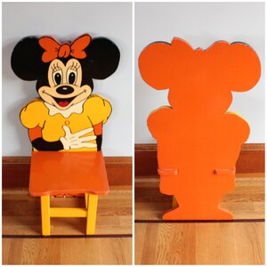 F3136 Vintage Disney Folkart Set of 4 Mickey Mouse Wooden Hand Made & Painted Child's Chairs image 4