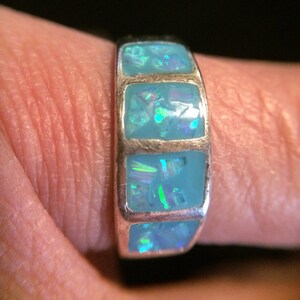 Gorgeous Black Opal imitation Band size 8 1/2 with Free Ring Box
