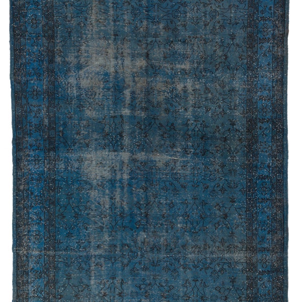 6.7x10.1 Ft  Aegean Blue Over-Dyed Vintage Turkish Rug. WOOL Handmade Carpet for modern residential and commercial interiors.   D183