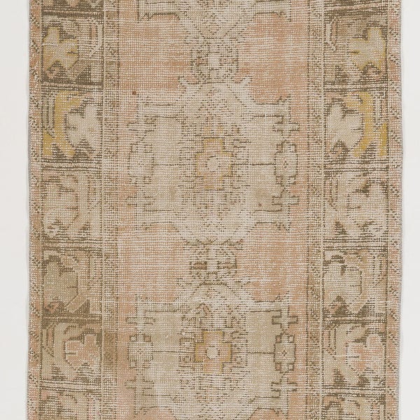 3x8.5 Ft One of a Kind Antique Turkish Oushak Runner. Distressed Wool pile, Beautiful soft washed out colors. Old Handmade Rug.  c104