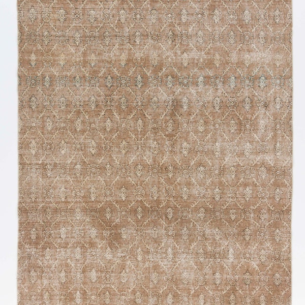 6.8x10 Ft Shabby Chic Distressed Vintage Turkish Rug. Light Brown and beige colors. Wool Handmade Carpet.  y195