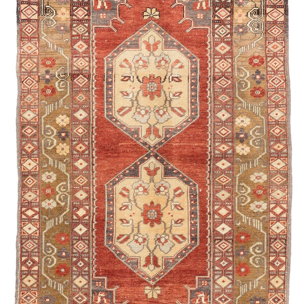 4x8.4 Ft  FANTASTIC Vintage Turkish Village Rug.   Earthy Colors; Red, Beige, Khaki, Gray.   One of a Kind Handmade WOOL Carpet.   G240