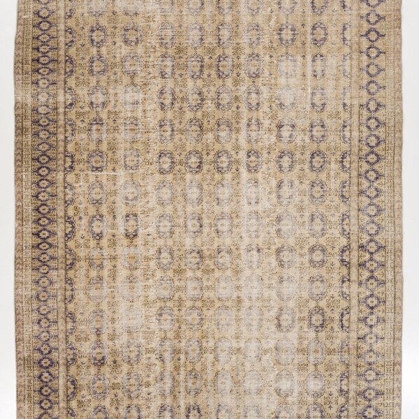 8x11 Ft Distressed One of a Kind Vintage Rug in Beige and violet blue colors. WOOL Handmade Turkish carpet for home & office decor  C128