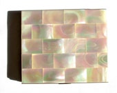 Vintage MOP Mother Of Pearl Inlay Inlaid Mirror Powder Compact Elegant Gold Tone Purse Accessory Glam Retro