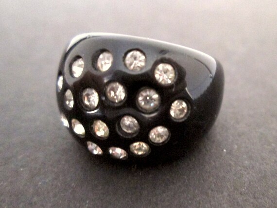Fun Vintage Statement Ring Opaque Black Lucite or… - image 4