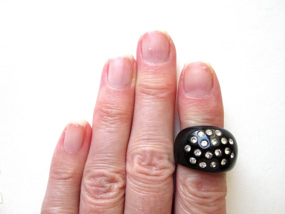 Fun Vintage Statement Ring Opaque Black Lucite or… - image 7