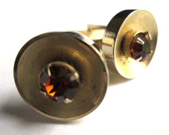 Vintage Pat 2920363 Gold Tone Concave Circular Cufflinks Cuff