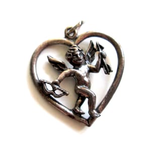Adorable Vintage Heart Pendant 925 Sterling Silver 3.2g Signed BEAU STER Cupid Cherub Love Eros Amor Classic Timeless Valentine Patina