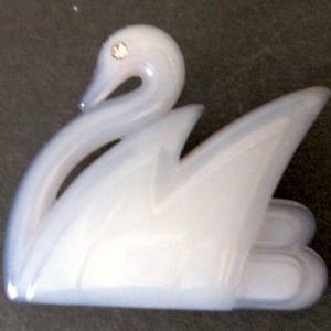 Vintage Brooch Signed Marked Arn-Art Made In Denmark MB Design Palest Violet Celluloid Figural Swan Margit Brandt Danish Designer Rhinestone