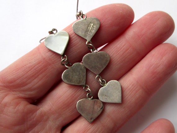 Sweet Vintage Heart Earrings Dangle Drop Silver T… - image 8