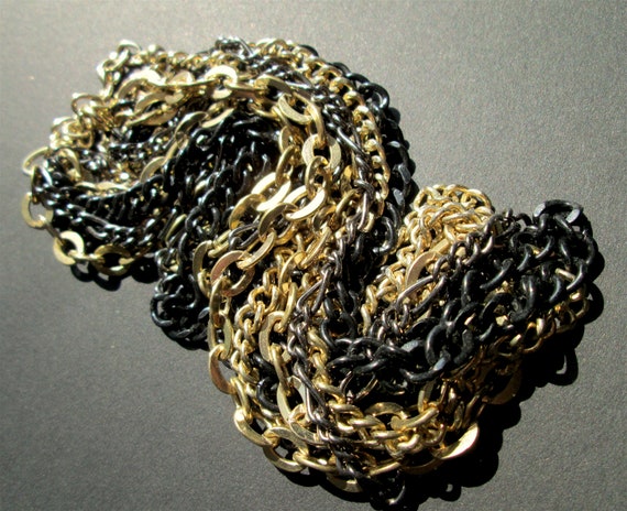 Bold Chunky Vintage Two Tone Multi Strand Chain N… - image 3