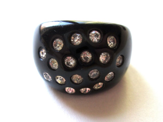 Fun Vintage Statement Ring Opaque Black Lucite or… - image 5