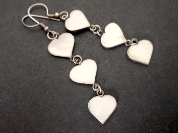 Sweet Vintage Heart Earrings Dangle Drop Silver T… - image 1