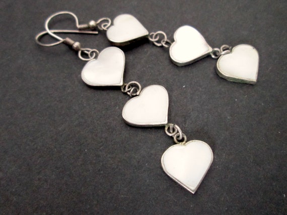 Sweet Vintage Heart Earrings Dangle Drop Silver T… - image 3