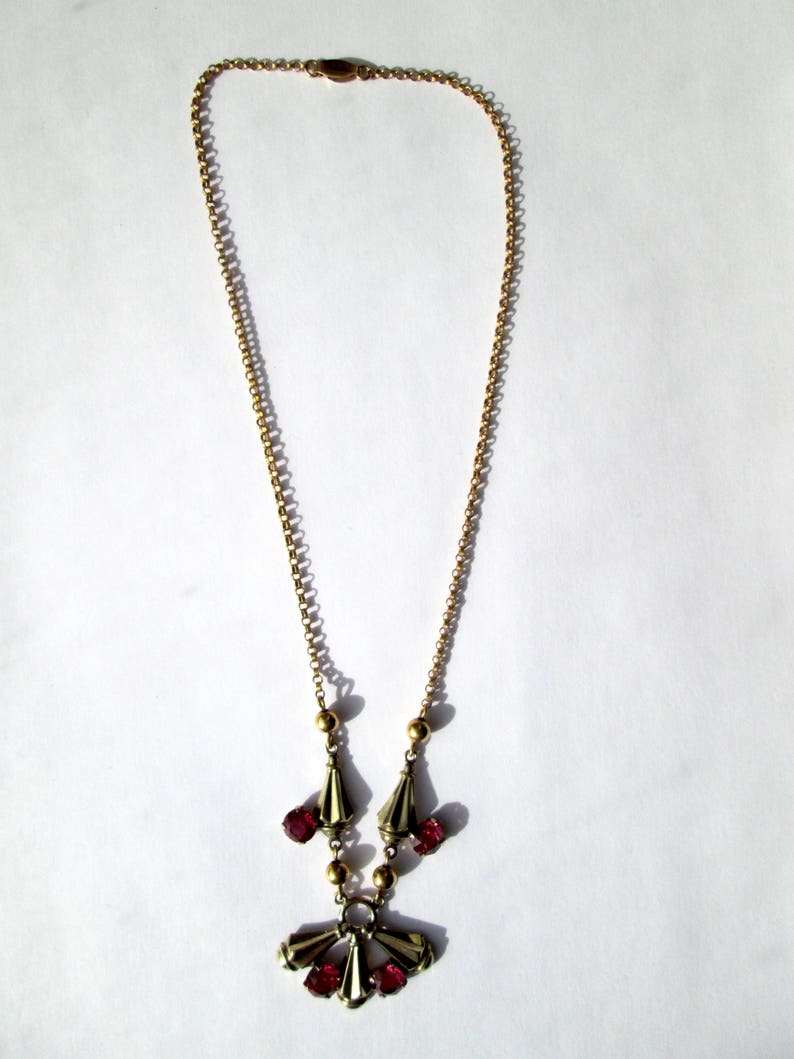Stunning Vintage Signed 120 10K AMCO GF Yellow Gold Filled Claw Set Bright Shocking Pink Sapphire Tourmaline Rhinestones Necklace Pressed