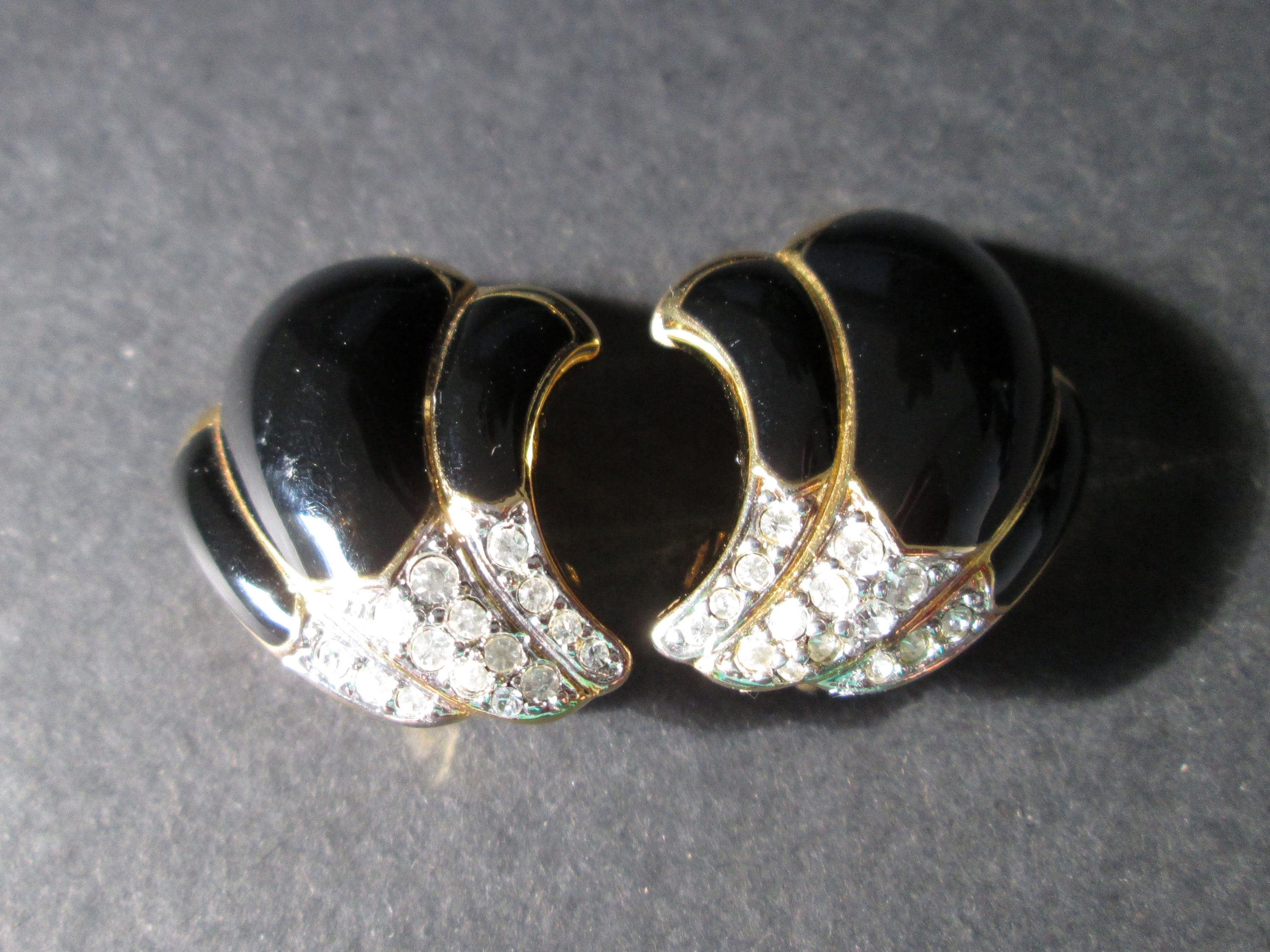 Gorgeous Vintage Clip on Earrings Signed SOLEIL Clear Pave