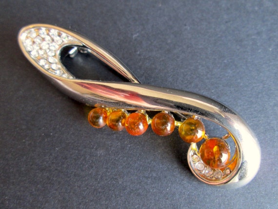 Vintage Brooch Pin High End Clear Rhinestone with… - image 1