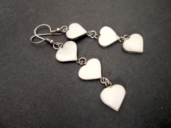 Sweet Vintage Heart Earrings Dangle Drop Silver T… - image 2