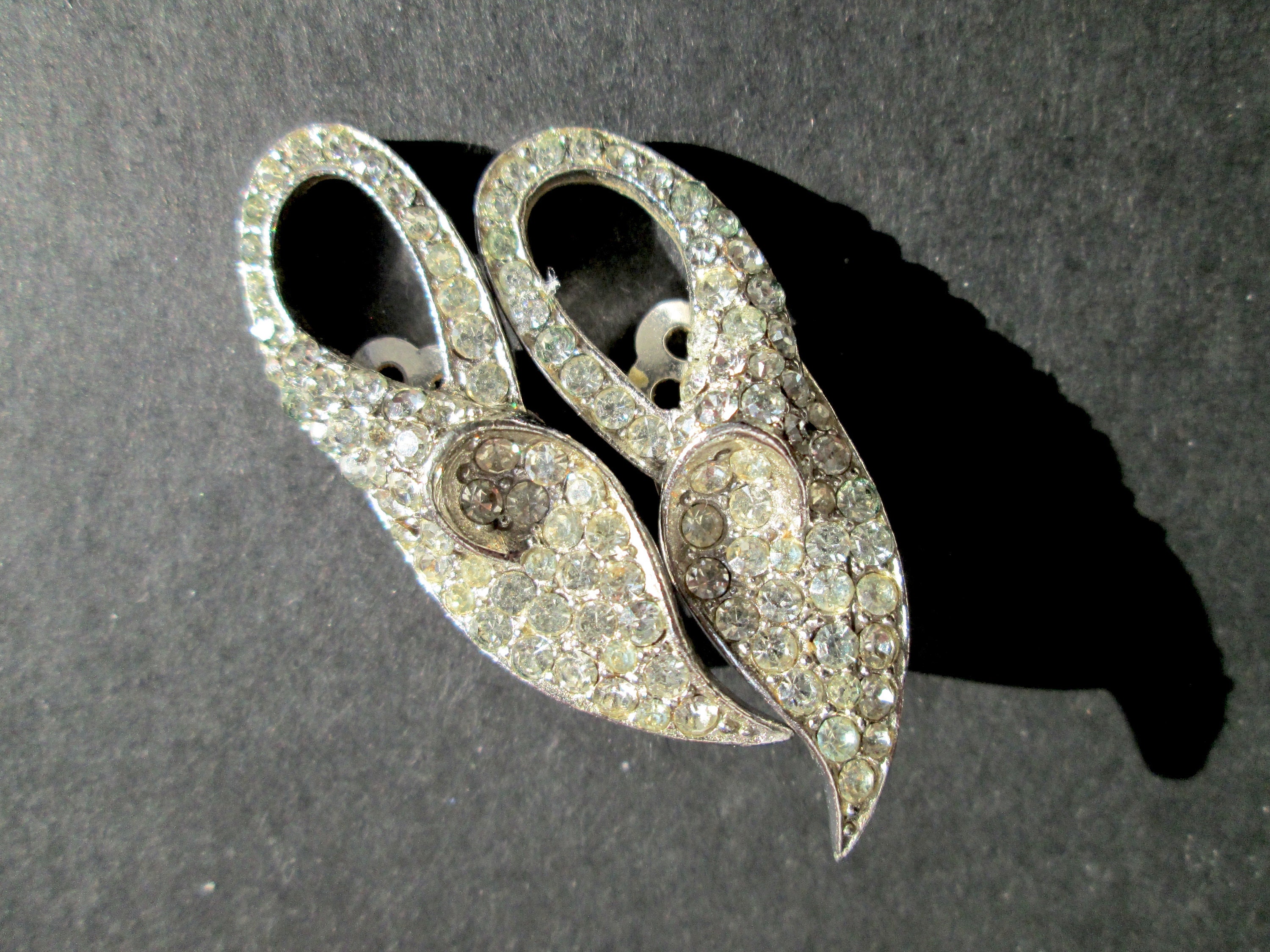 Vintage Marked PAT 156452 Rhinestone Clip on Earrings Stylized