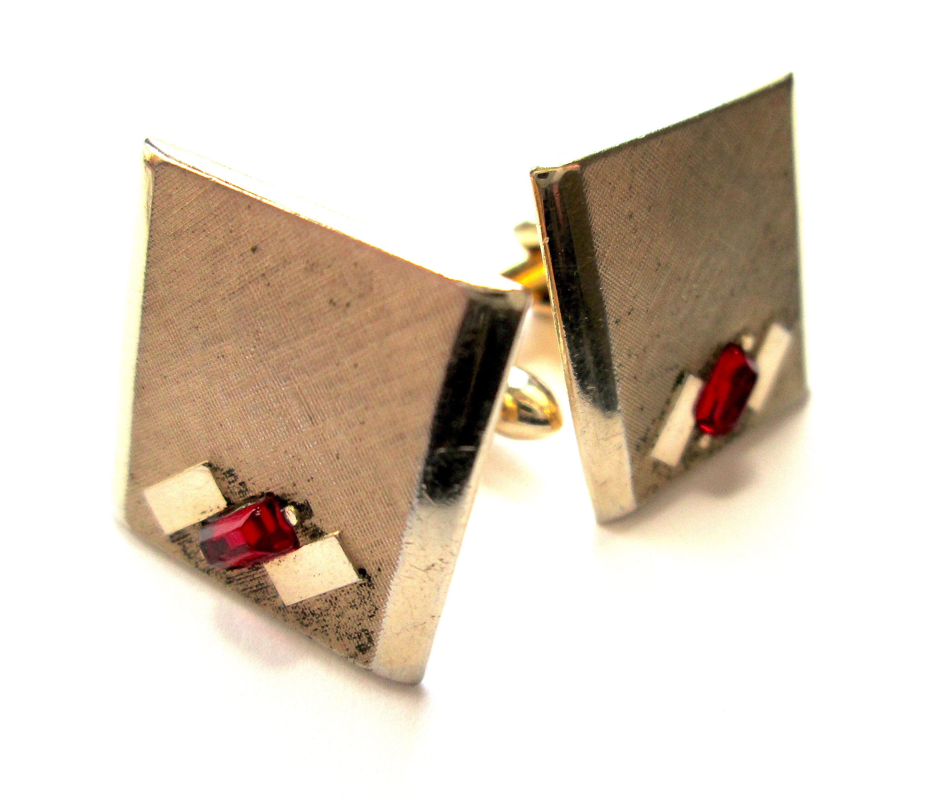 Boutons De Manchette Vintage Swank Années 70 - Pierre Rouge Rubis - Doré - Occasion