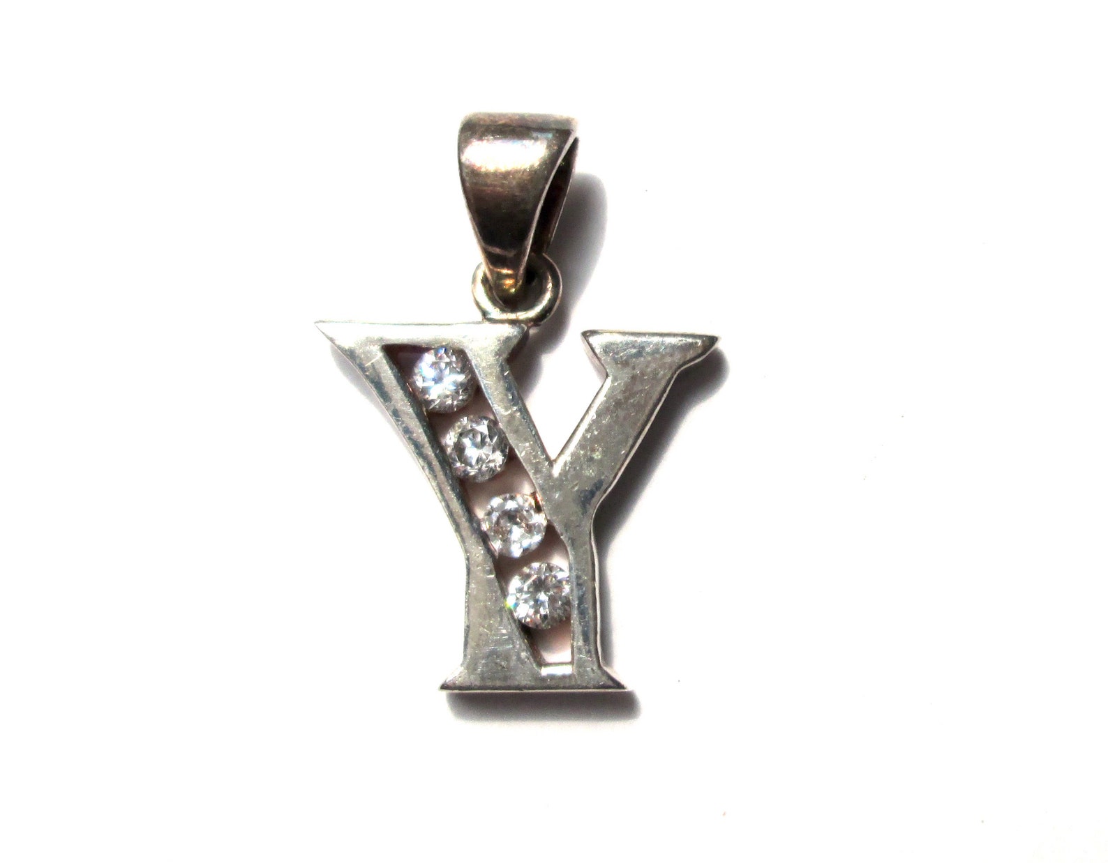 Vintage Letter Initial Y Pendant Sterling Silver Marked 925 CZ Etsy