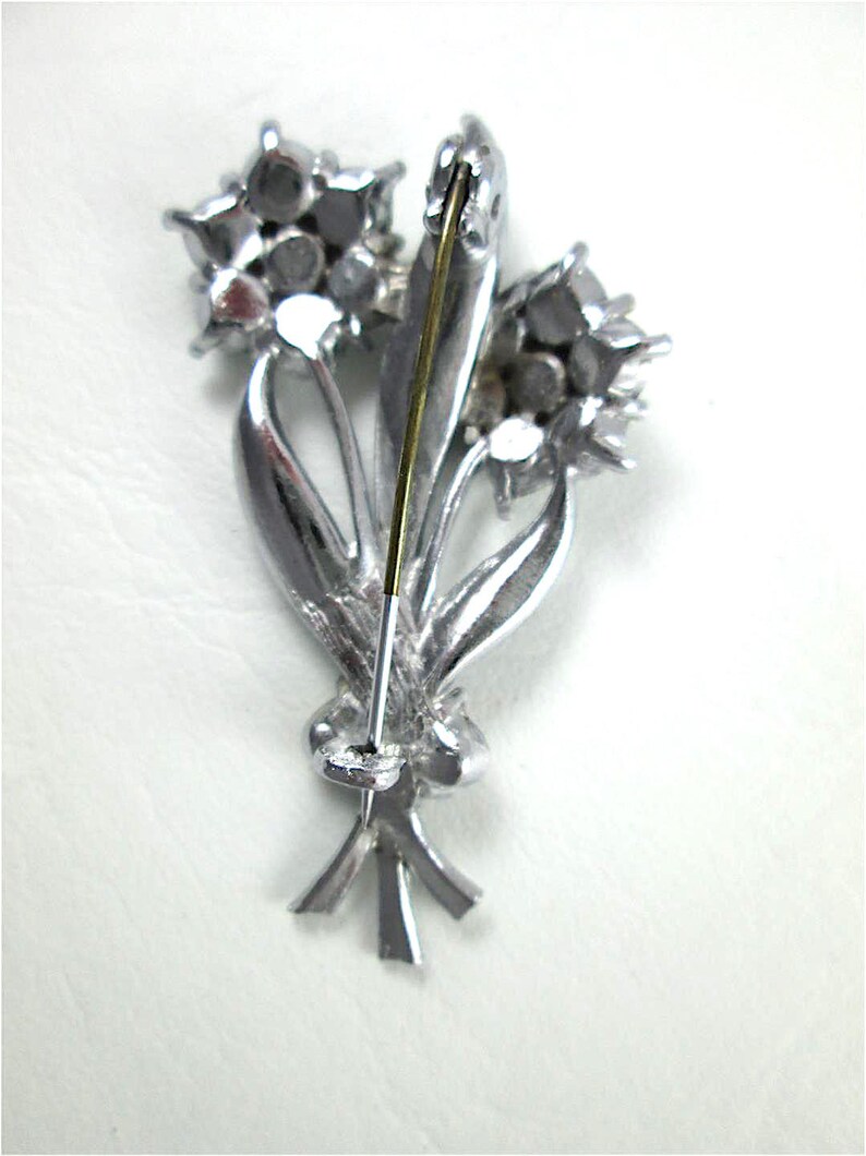Vintage Rhodium Plated Floral Spray Flowers Bouquet Clear - Etsy