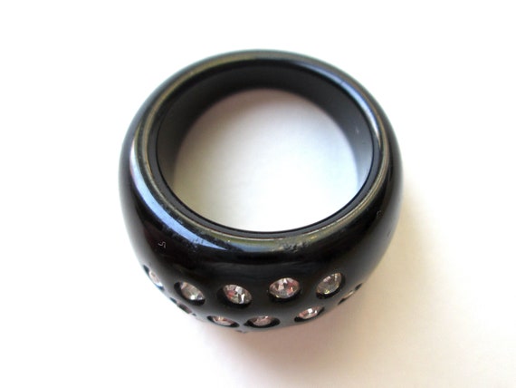 Fun Vintage Statement Ring Opaque Black Lucite or… - image 6