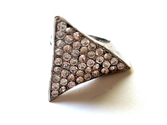 Fun Vintage Statement Ring Clear Pave Rhinestones… - image 4