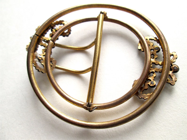 Amazing Antique Victorian Edwardian Art Nouveau Cut Steel Butterfly Butterflies Double Circle Circular Sash Pin Belt Buckle Gold Silver Tone