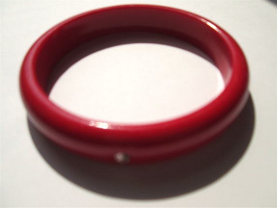 Fun Vintage Cherry Red Plastic Bangle Bracelet Em… - image 5