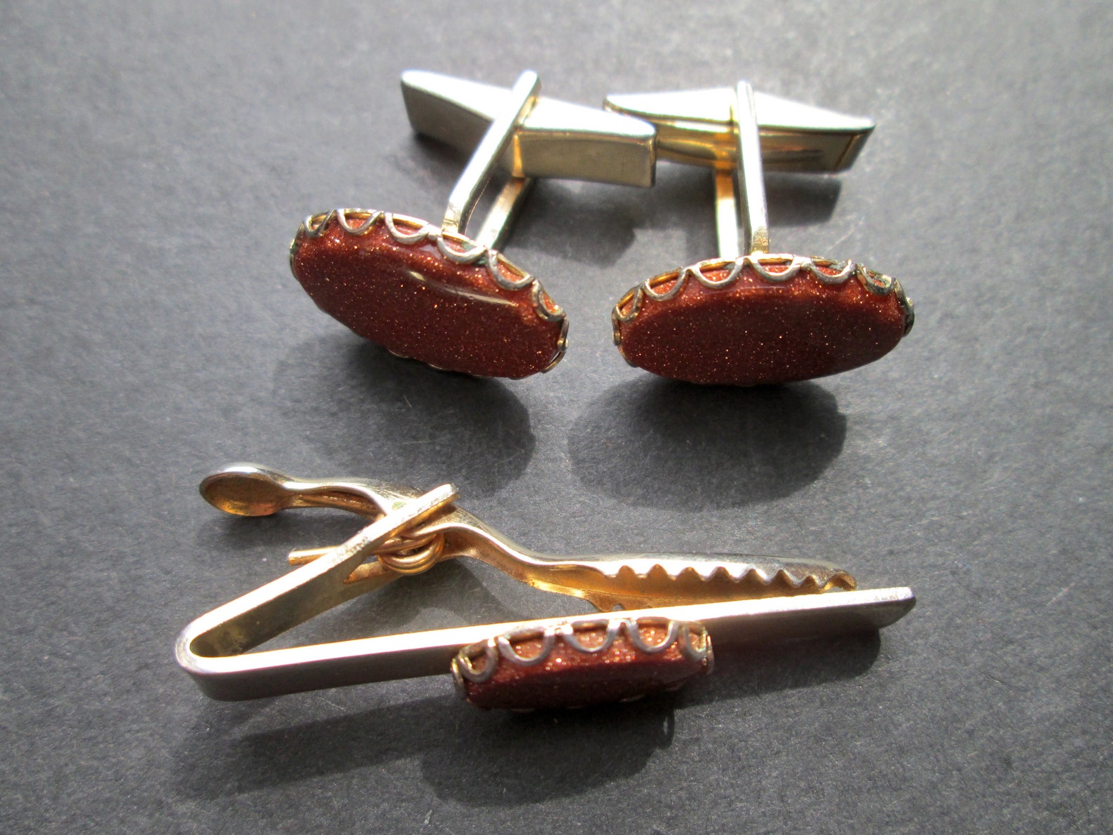 Boutons De Manchette Vintage Goldtone Goldstone - Sans Marque - Réf 93015