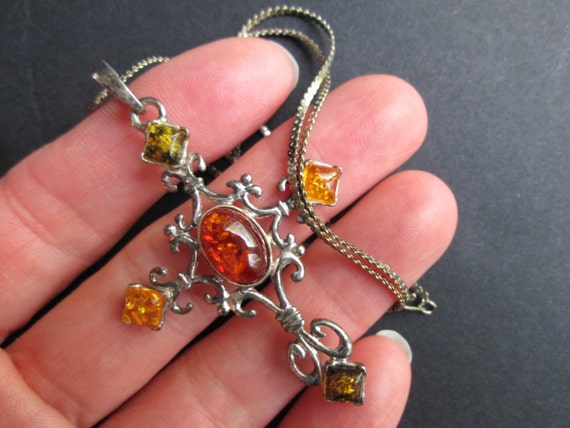 Vintage Sterling Silver Scrollwork Mixed Honey & … - image 4