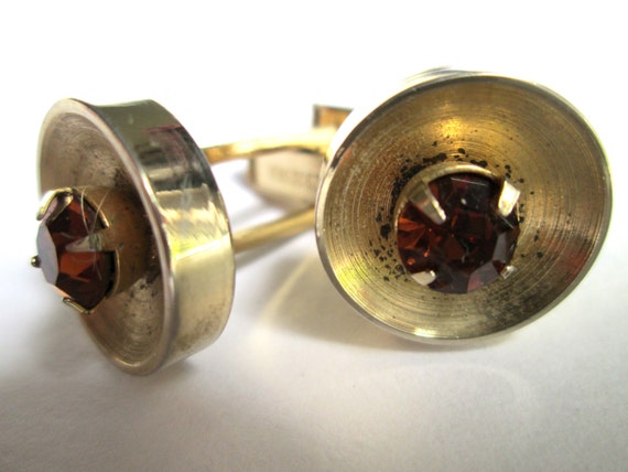 Vintage Pat 2920363 Gold Tone Concave Circular Cufflinks