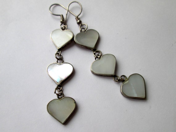 Sweet Vintage Heart Earrings Dangle Drop Silver T… - image 5