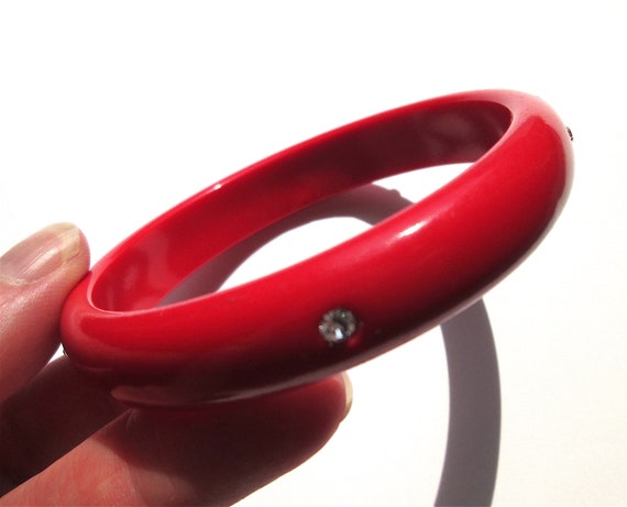 Fun Vintage Cherry Red Plastic Bangle Bracelet Em… - image 1