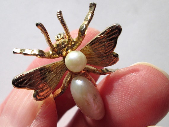 Adorable Vintage Brooch Pin Ovoid Faux Freshwater… - image 9